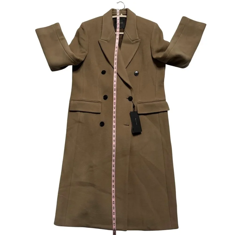 Massimo Dutti Womens Camel Beige Wool Blend Long Double Breasted Over Coat S 6